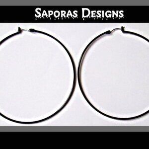 Large Black Hoop Earrings Biker Chic Gothic Punk Rock Style For Women/Teens